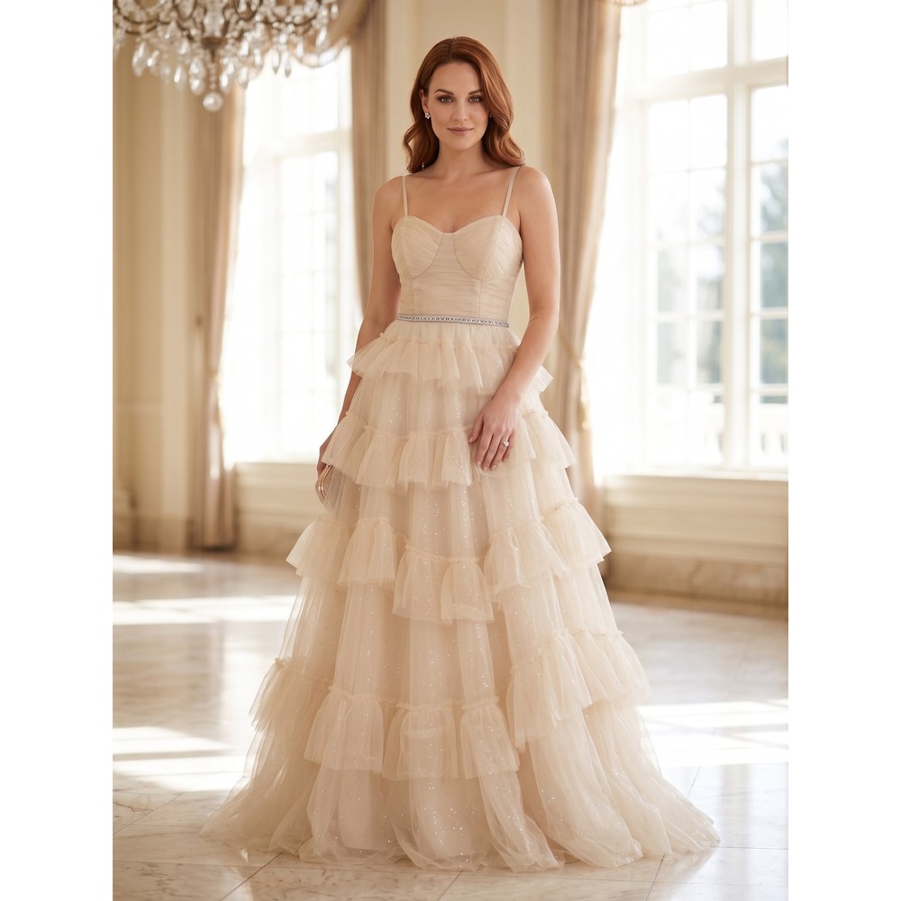 Say Yes to the Prom Homecoming Ball Gown Womens Size 1 Champagne Glitter Tulle